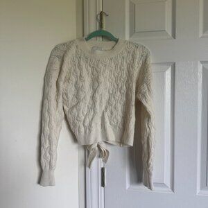 Large Pink Rose White Cropped Sweater
